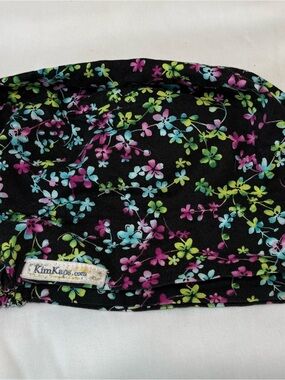 KimKaps Floral Scrub Cap - Black with Neon Floral Print